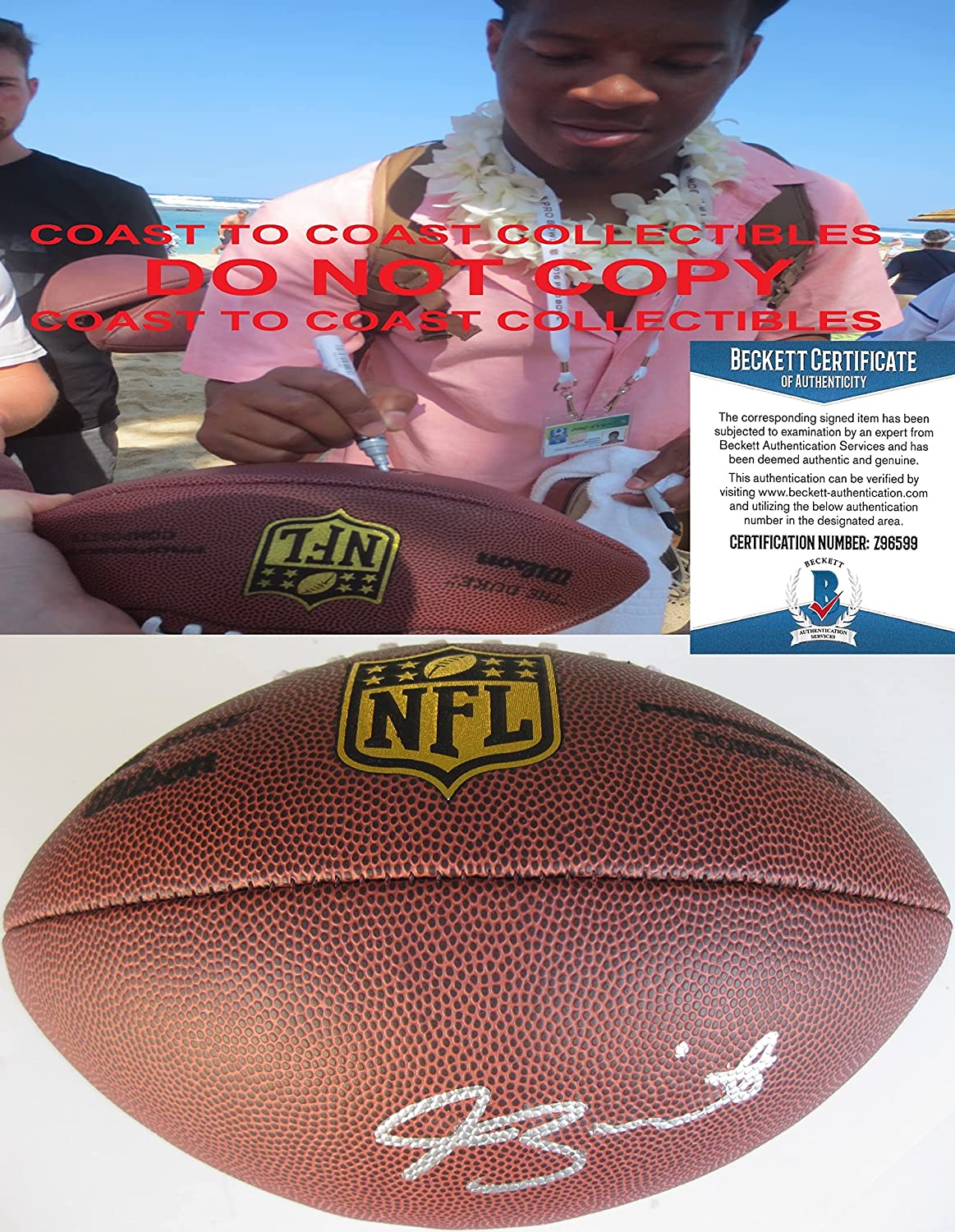 Jameis Winston Saints FSU Heisman signed NFL Duke football proof Beckett COA