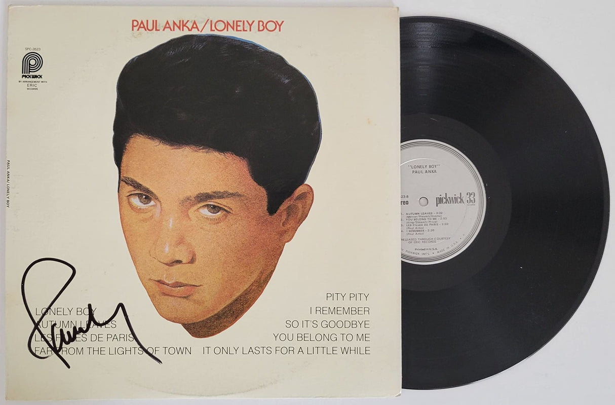 Paul Anka signed Lonely Boy album vinyl record COA proof autographed STAR