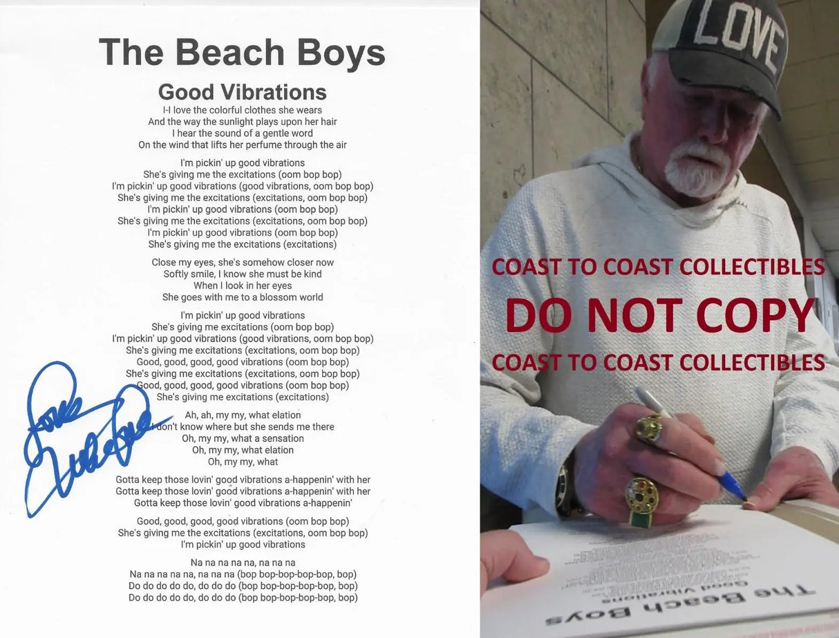 Mike Love signed Beach Boys Good Vibrations Lyrics sheet autograhed COA Proof STAR