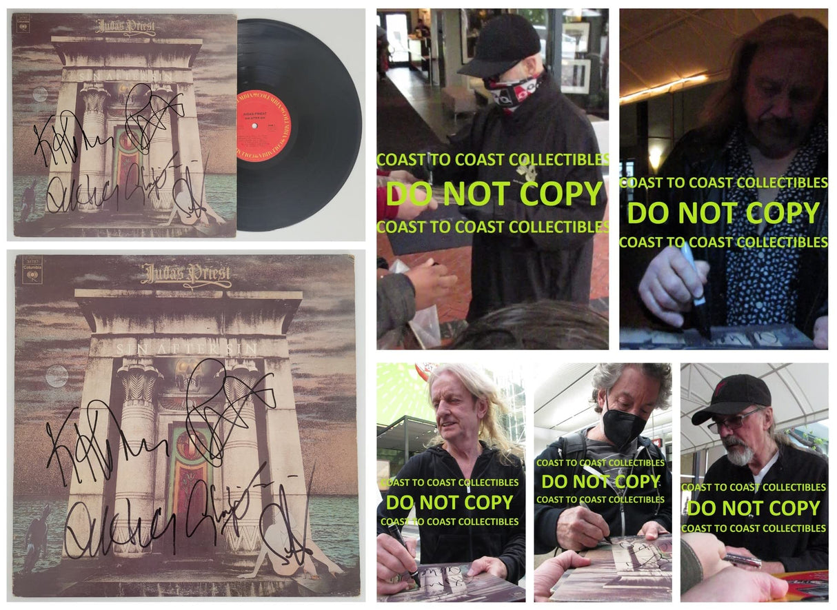 Rob Halford Glenn Tipton Ian Hill KK Downing Simon Phillips signed Sin after Sin album COA proof star