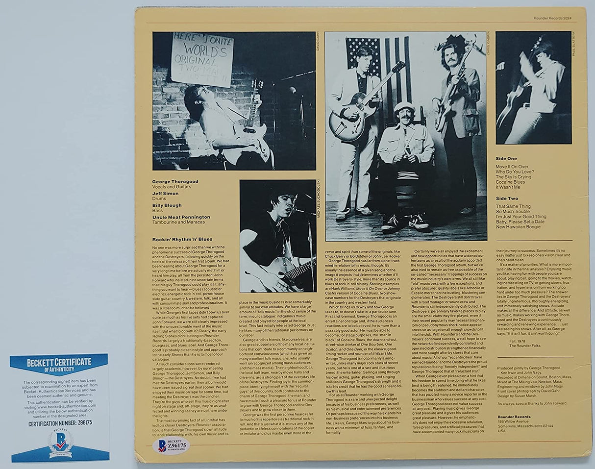 George Thorogood signed Move on over album vinyl record Proof Beckett COA star