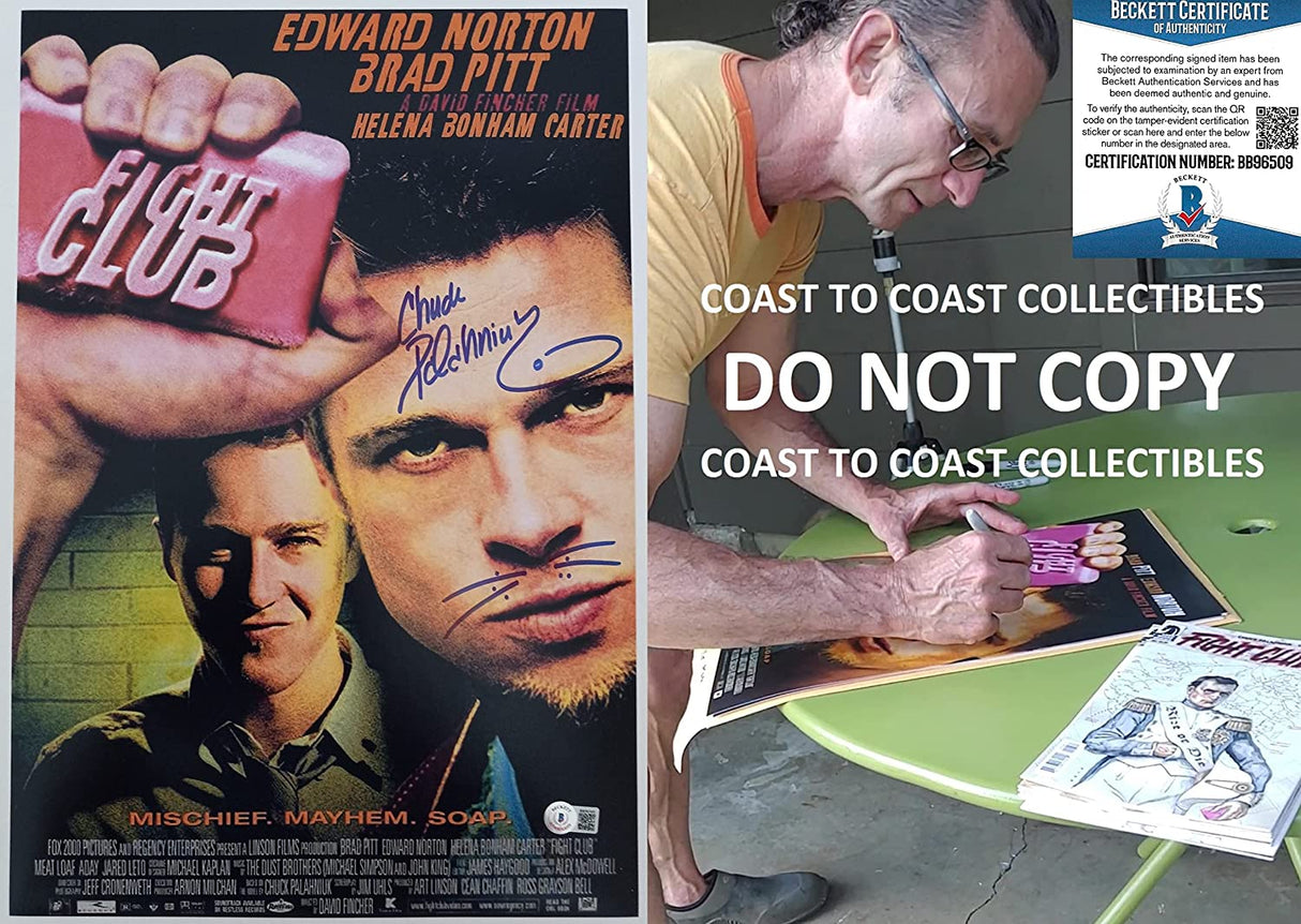 Chuck Palahniuk signed 12x18 Fight Club movie poster photo Beckett COA proof STAR