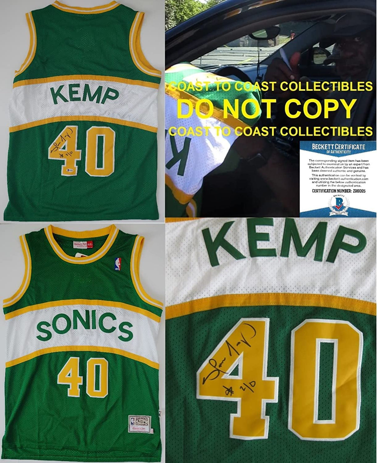 Shawn Kemp Seattle SuperSonics signed Sonics basketball jersey proof Beckett COA
