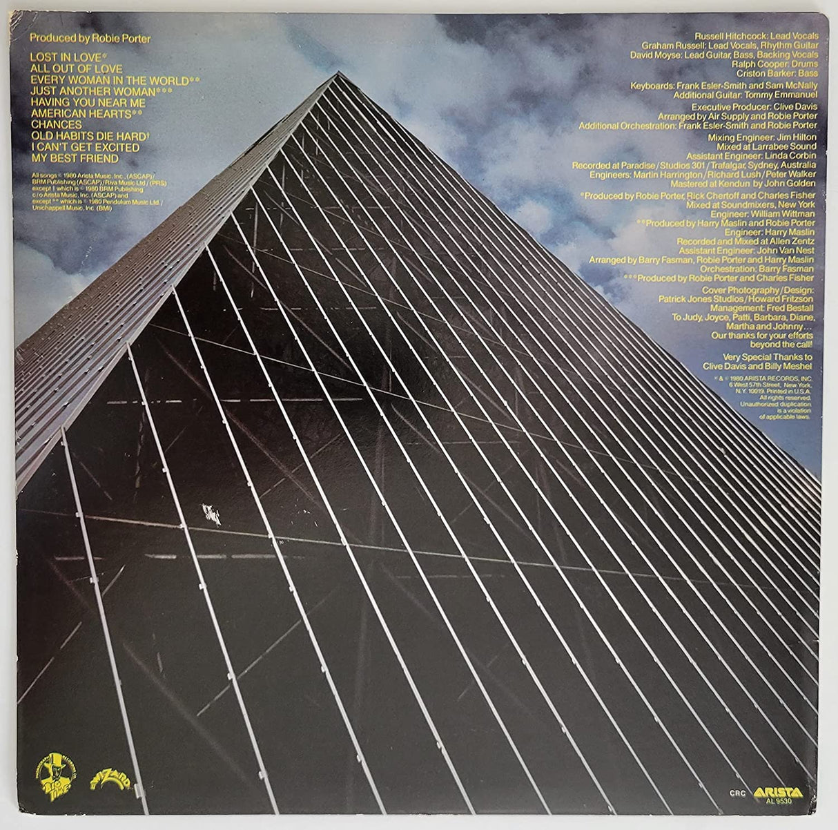 Russell Hitchcock Graham Russell signed Air Supply Lost in Love album COA proof autographed STAR