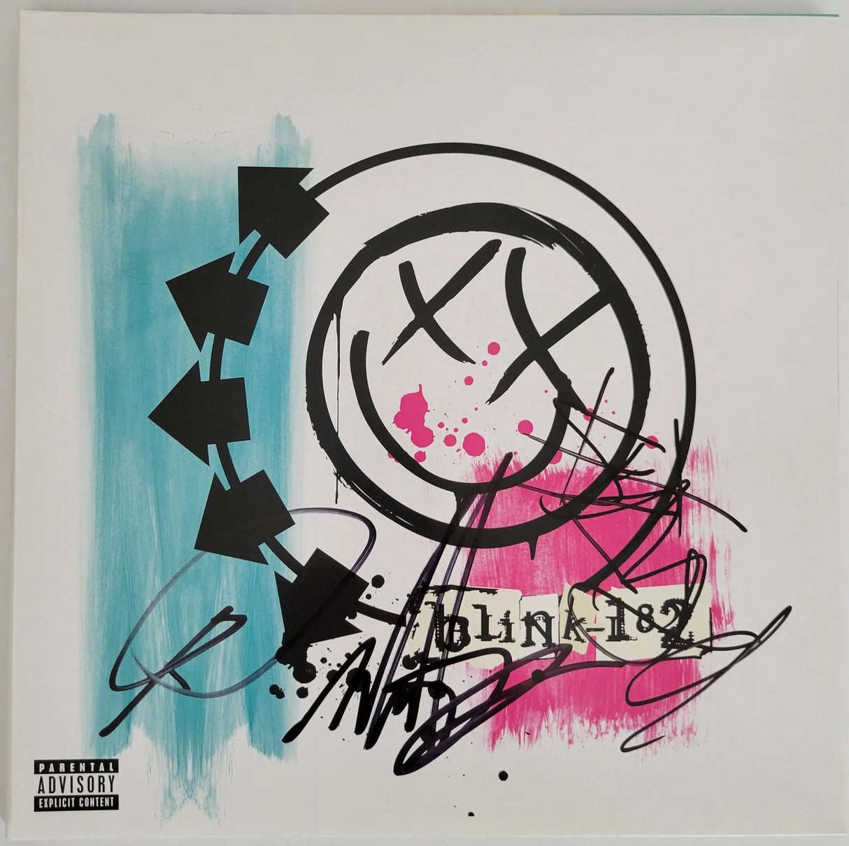 Travis Barker Mark Hoppus Tom Delonge signed Blink 182 album vinyl COA proof STAR