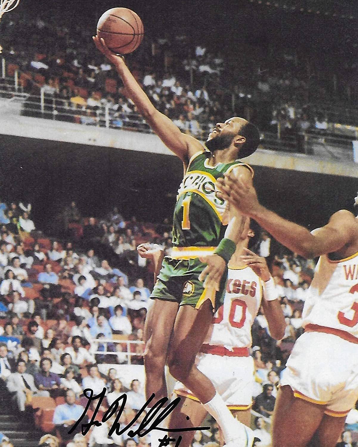 Gus Williams Seattle SuperSonics, Sonics signed,autographed basketball 8x10 photo,proof COA