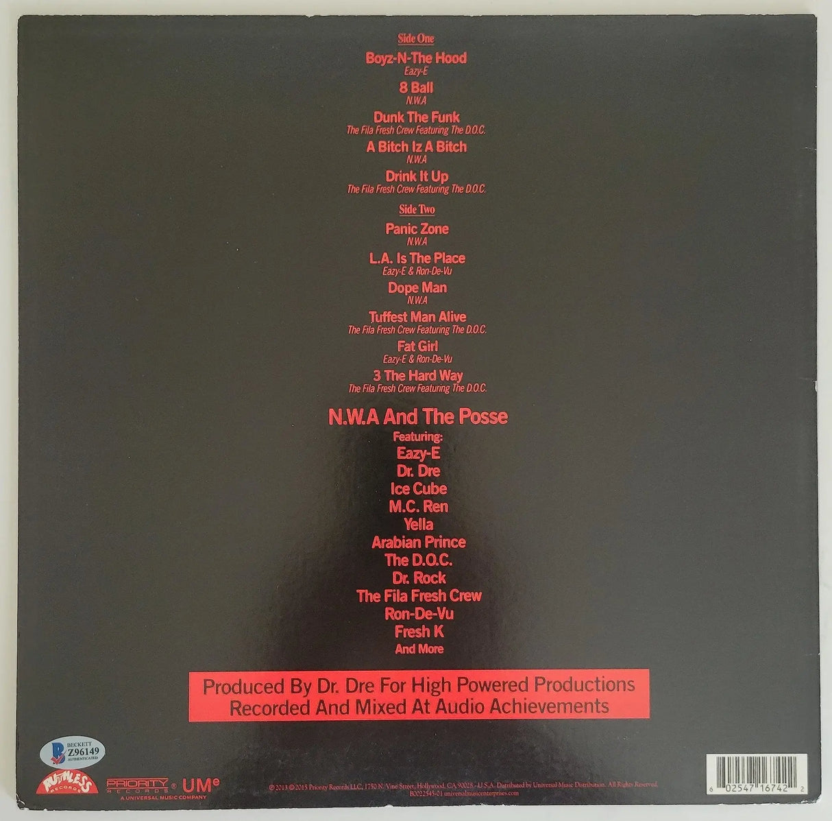 DR Dre Ice Cube DJ Yella signed NWA & Posse album vinyl record Proof Beckett COA STAR