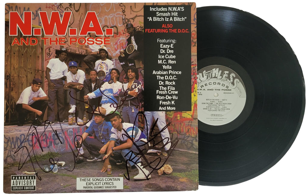 DR Dre Ice Cube DJ Yella signed NWA & Posse album vinyl record Proof Beckett COA STAR