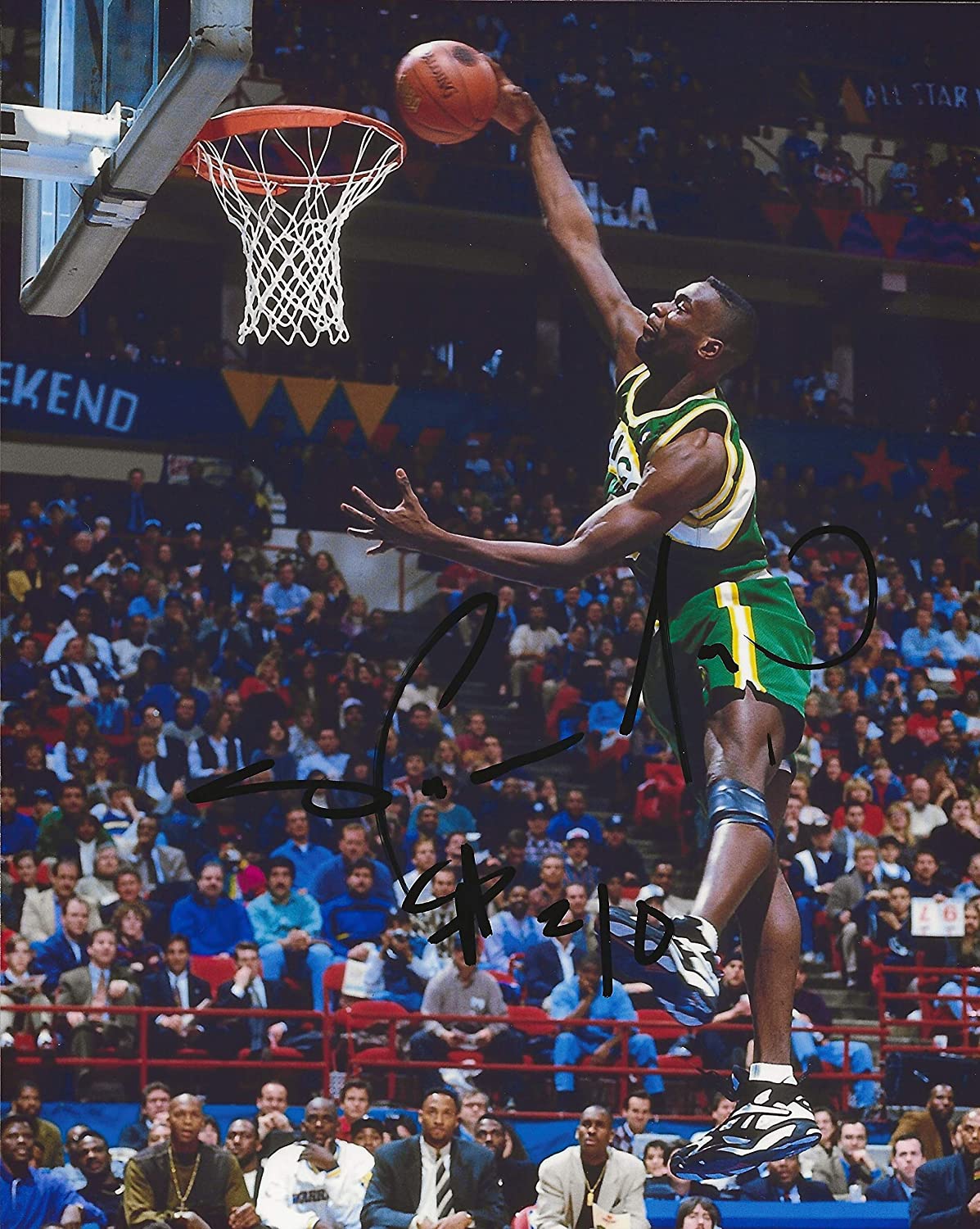 Shawn Kemp Seattle SuperSonics signed autographed basketball 8x10 photo proof COA,