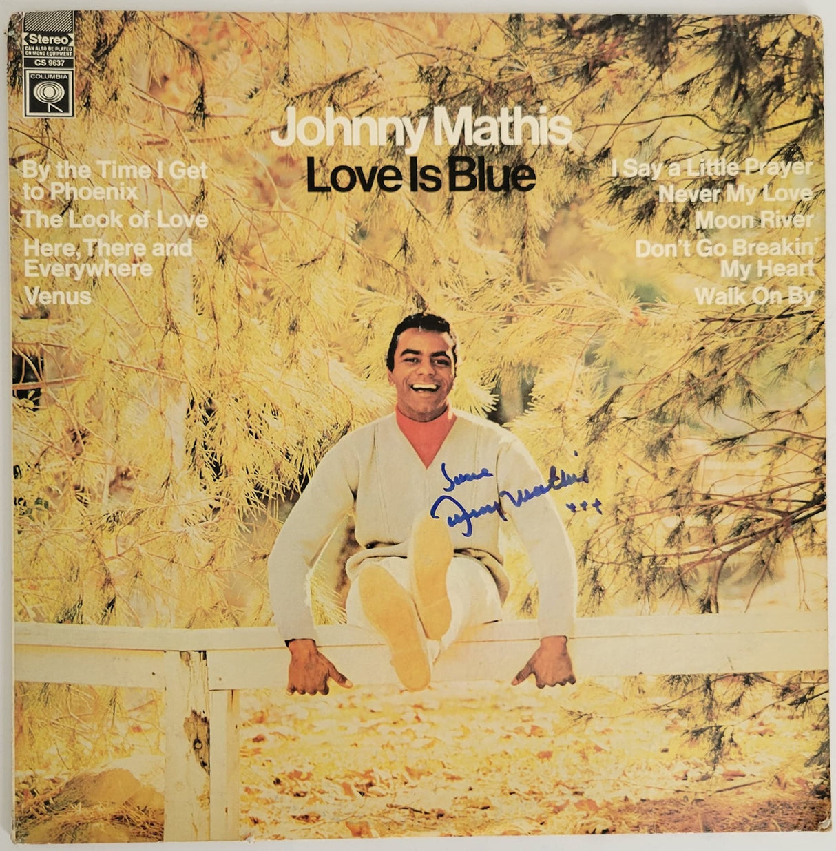 Johnny Mathis signed Love is Blue album, vinyl COA exact proof autographed STAR