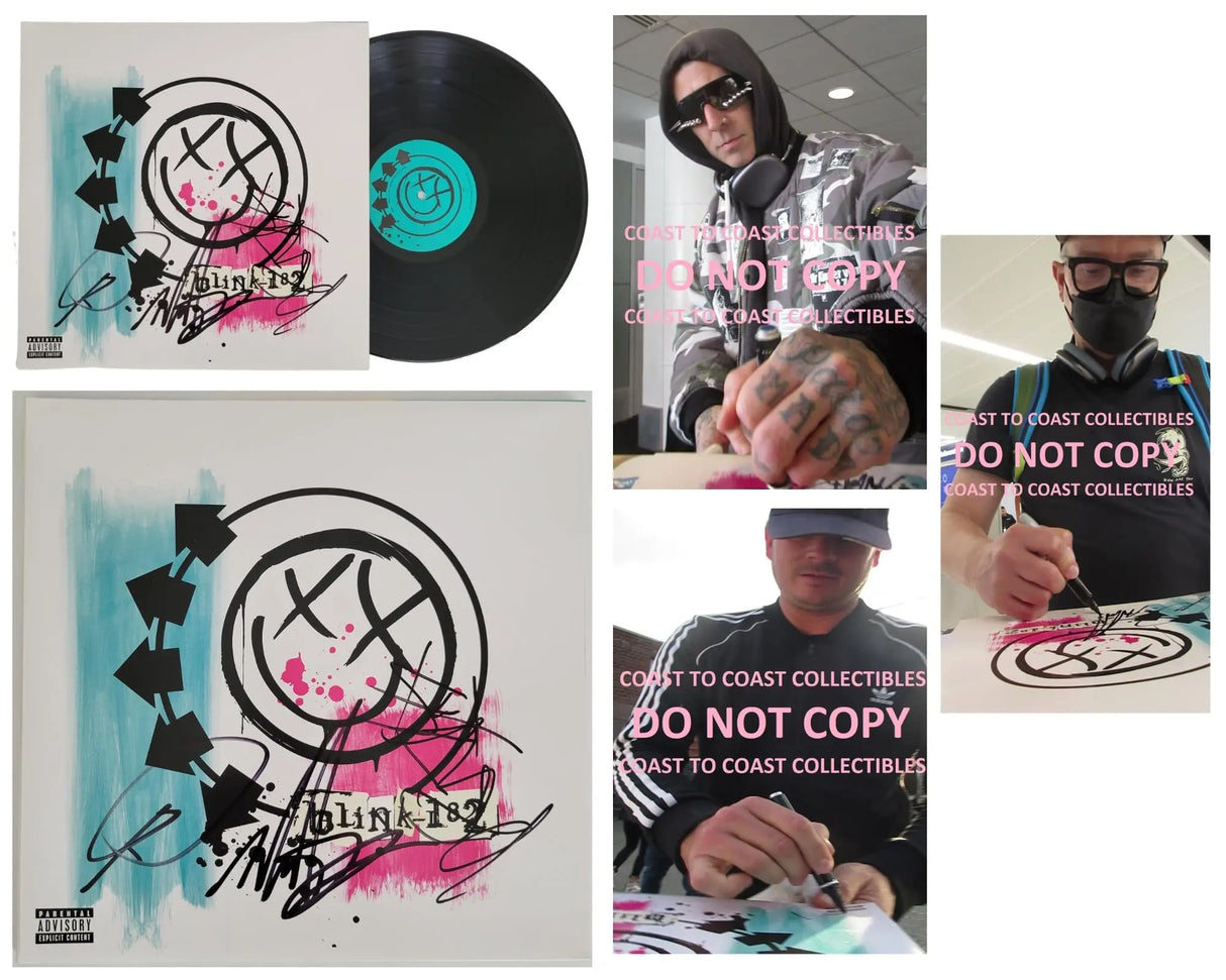Travis Barker Mark Hoppus Tom Delonge signed Blink 182 album vinyl COA proof STAR