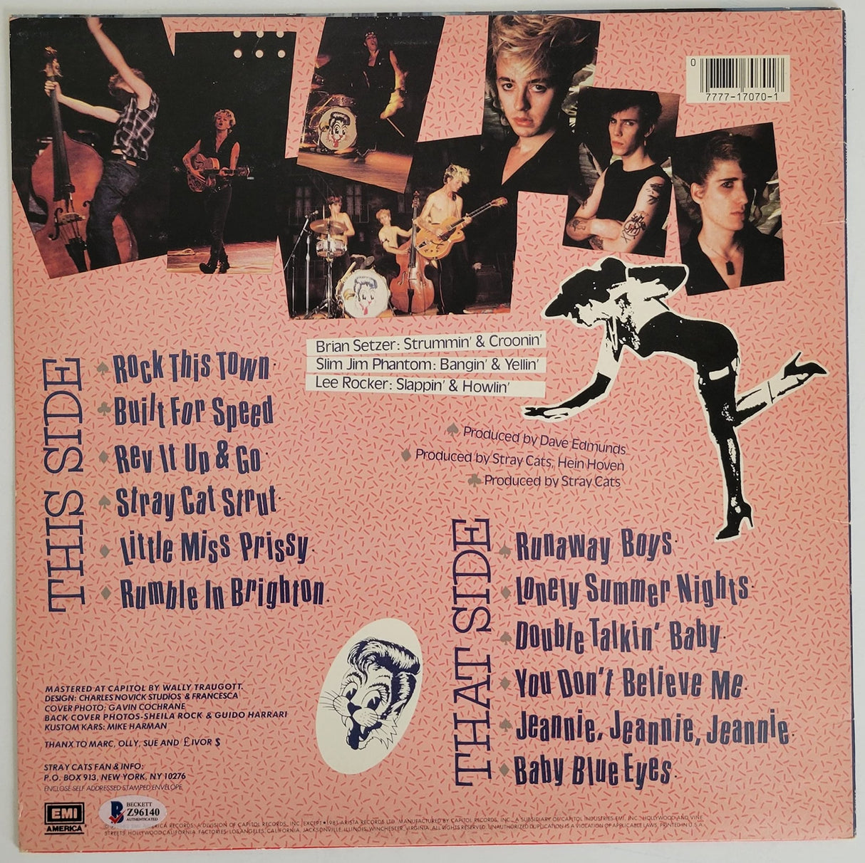 Brian Setzer Lee Rocker Slim Jim signed Stray Cats Built for speed album proof Beckett STAR