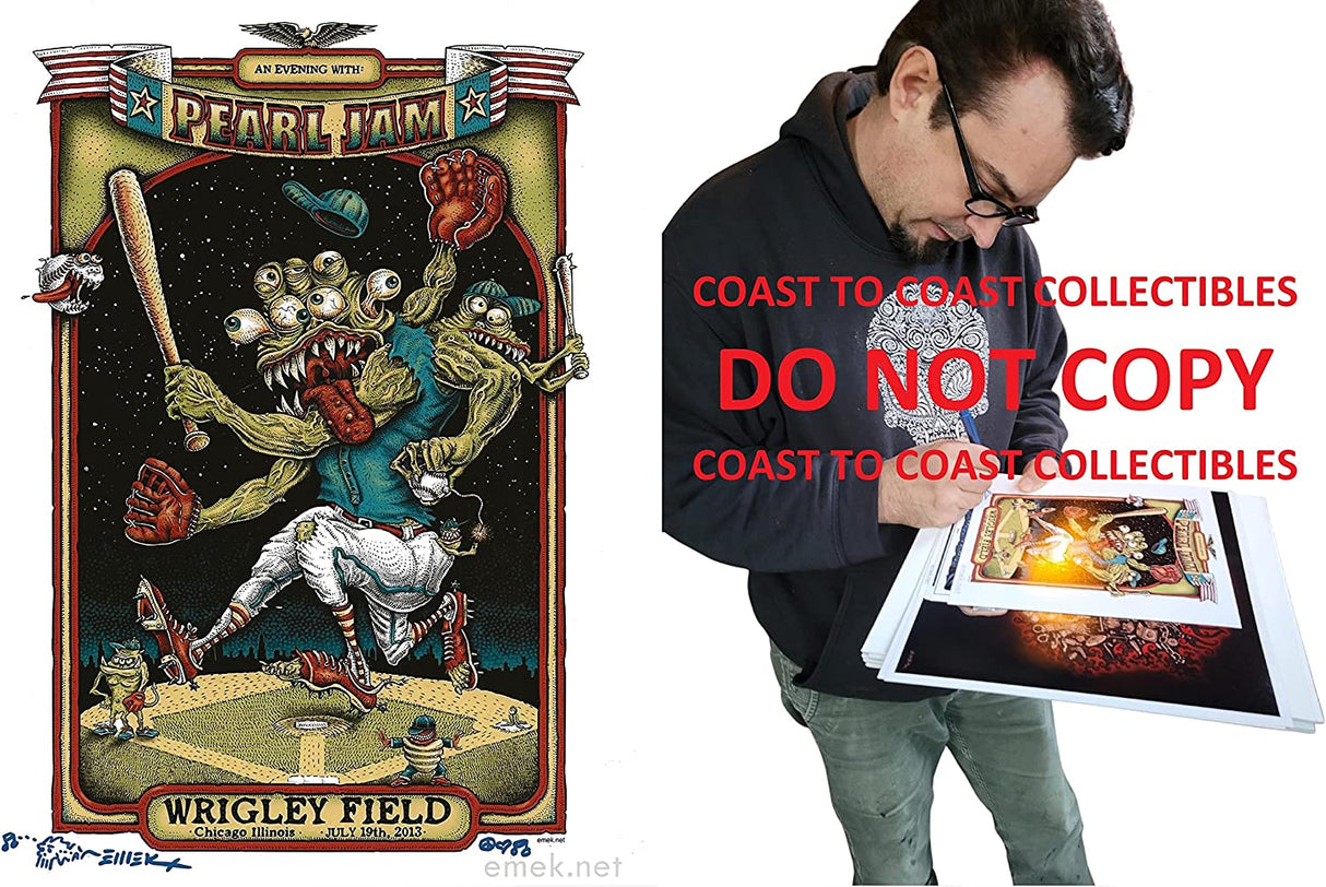 Emek Golan signed 2013 Pearl Jam gig poster 8x10 photo COA exact proof autographed STAR
