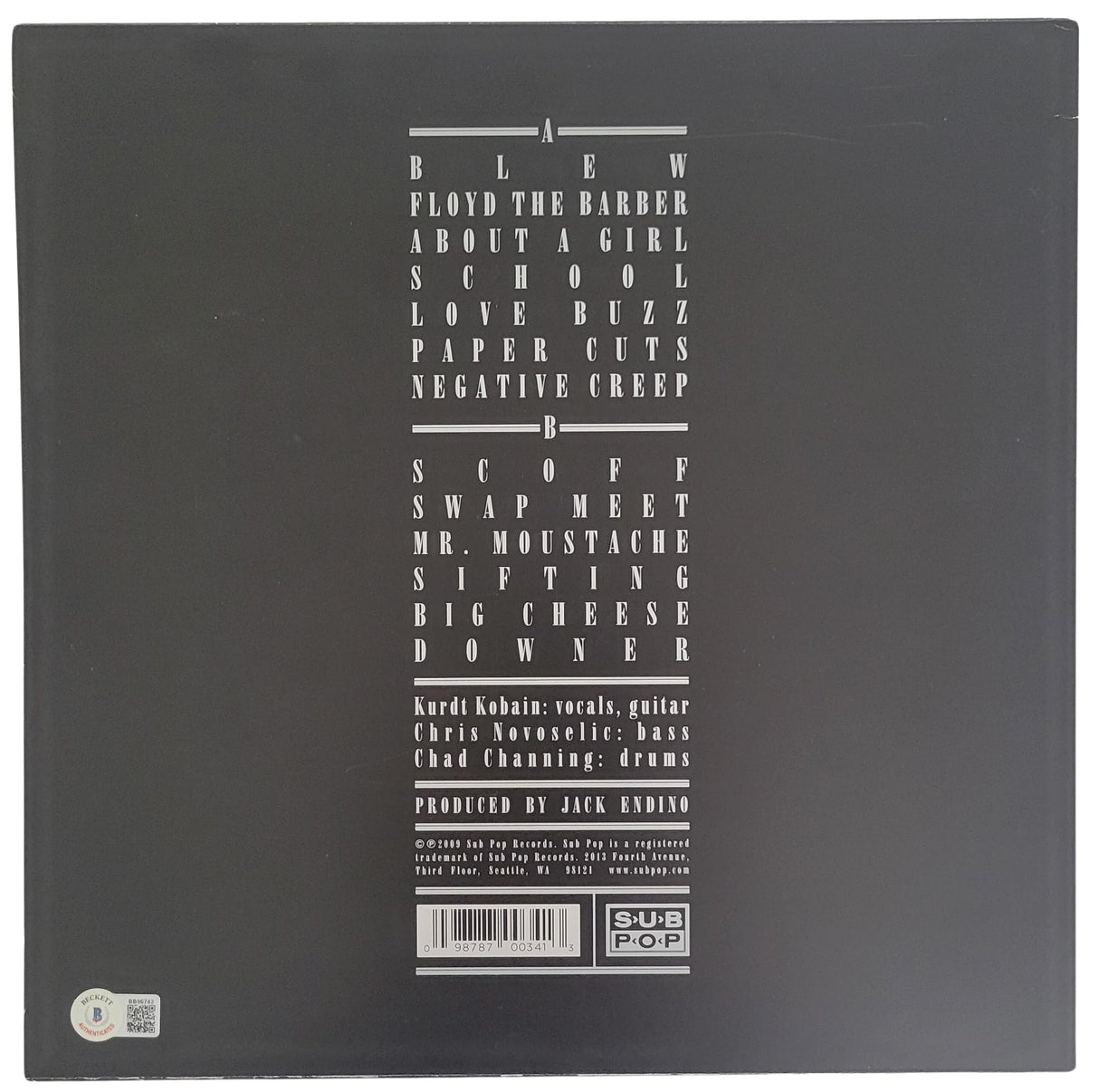 Krist Novoselic Chad Channing signed Nirvana Bleach album vinyl proof Beckett COA STAR