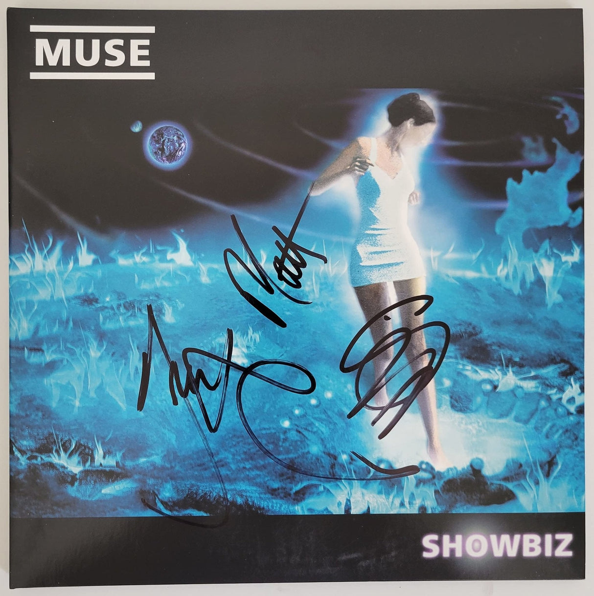 Muse signed Showbiz album vinyl record COA proof Matt Bellamy, Chris Wolstenholme, Dominic Howard STAR