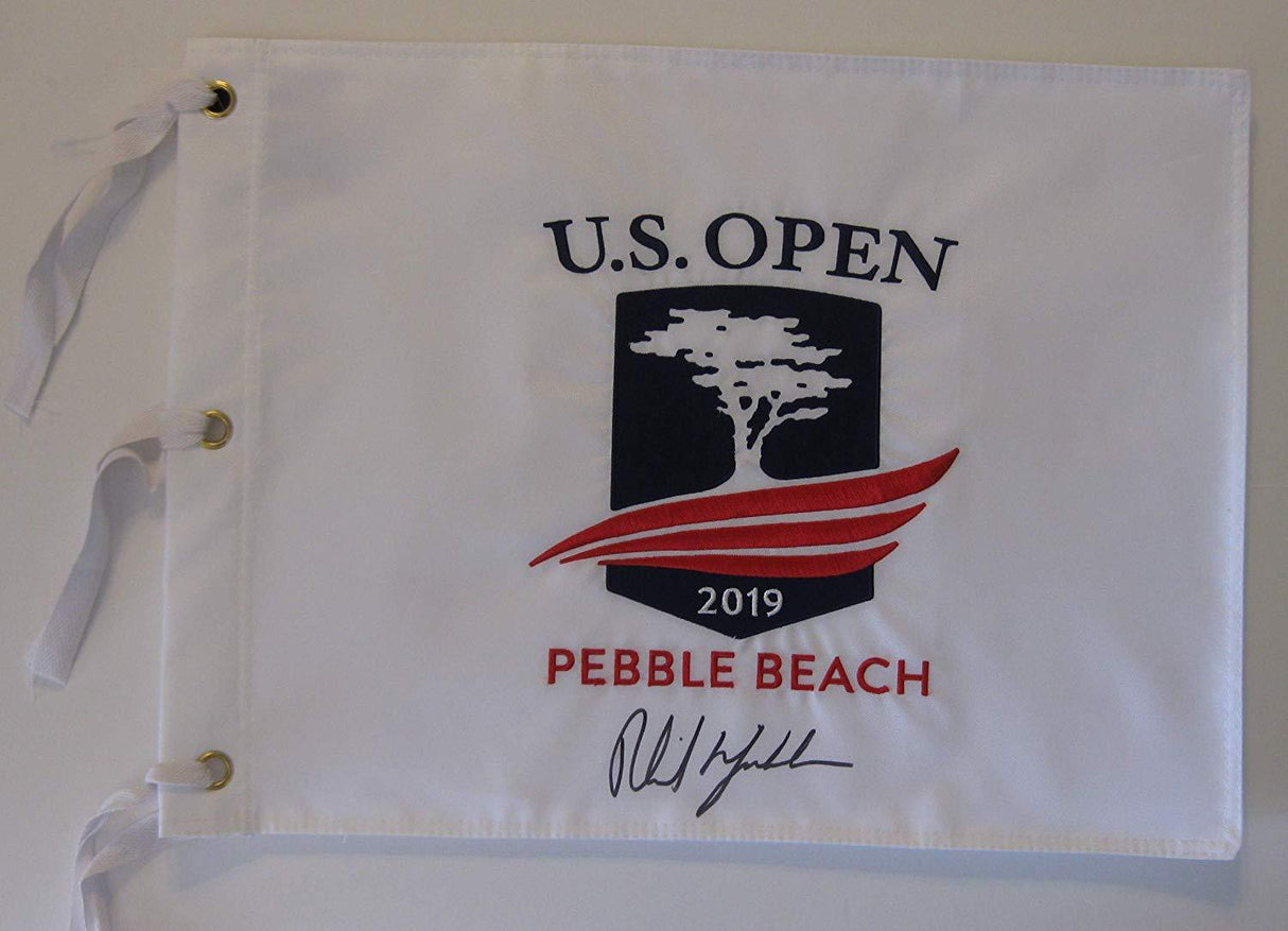 Phil Mickelson signed autographed 2019 US Open Pebble Beach Golf Flag, COA with the proof photo will be included