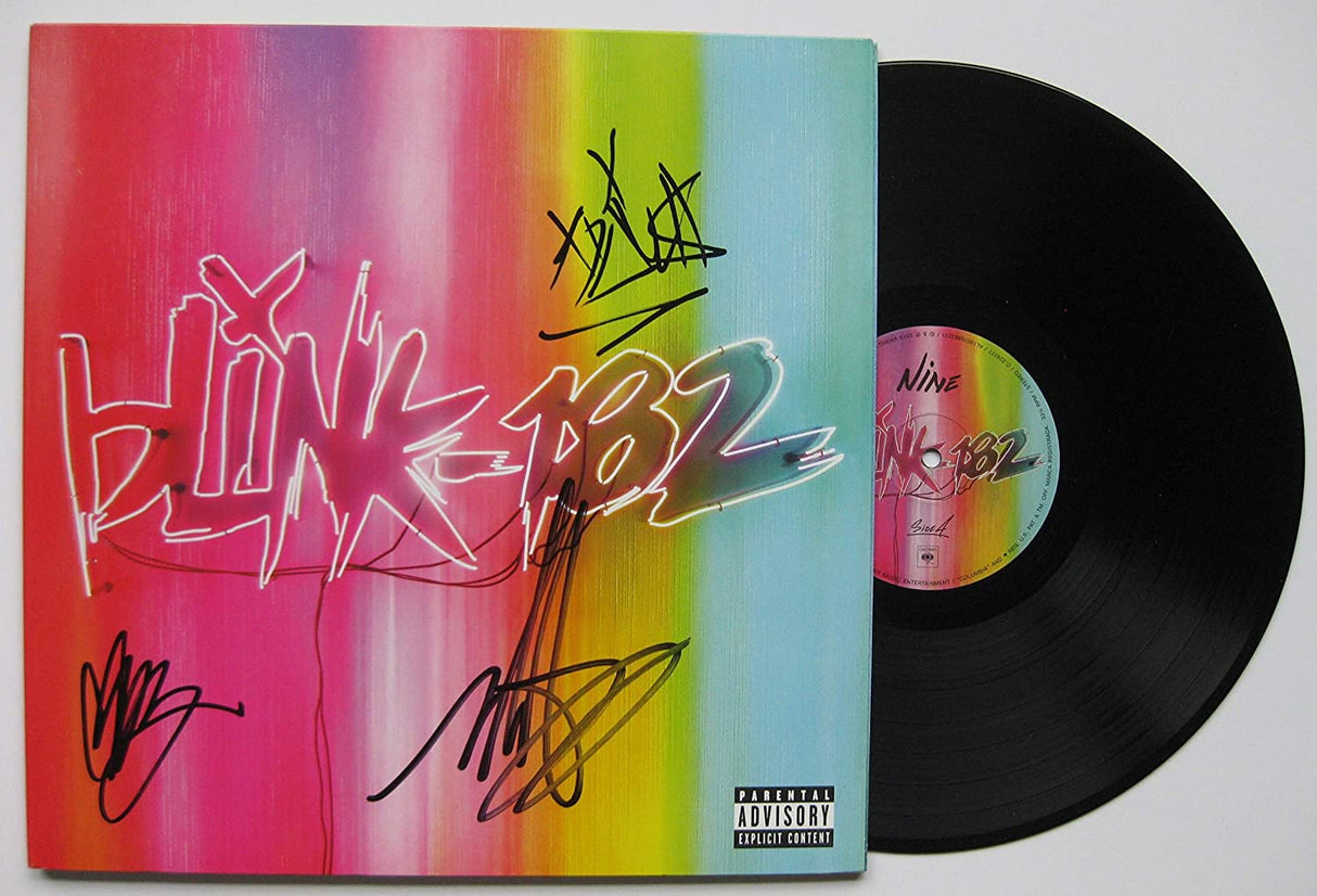 Mark Hoppus Travis Barker Matt Skiba signed Blink 182 Nine album proof Beckett STAR autograph