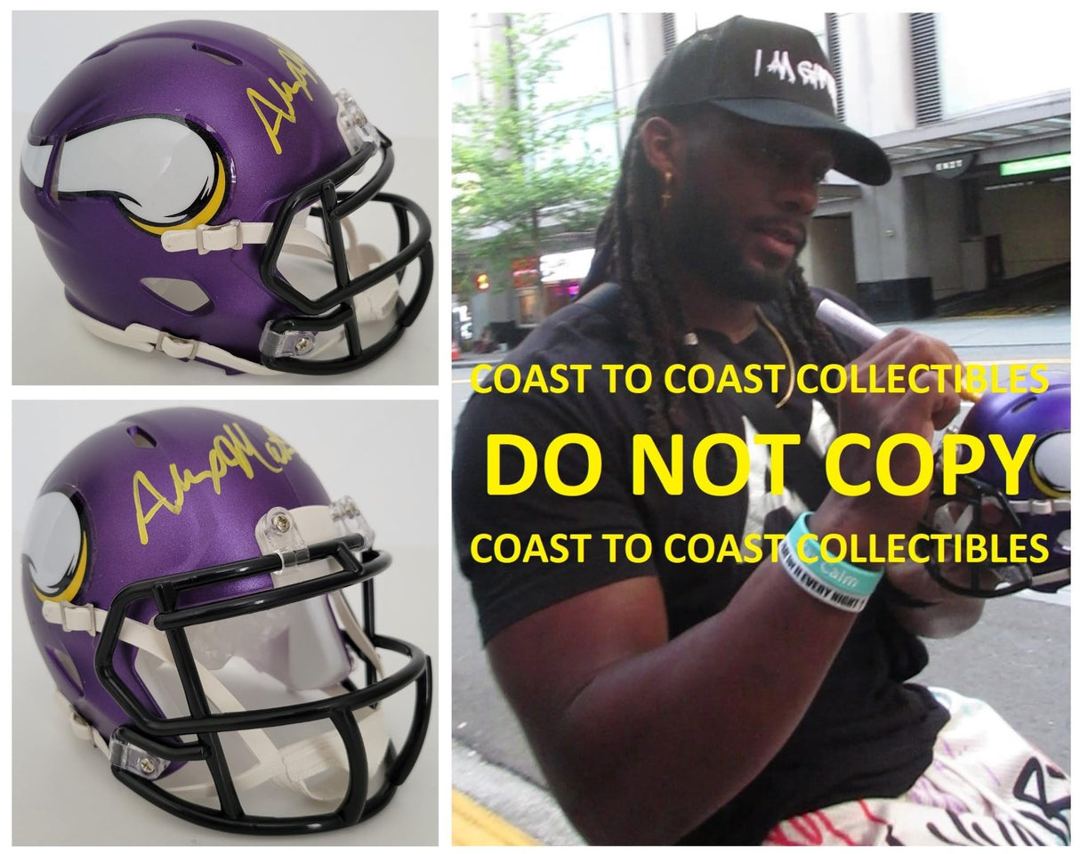 Alexander Mattison signed Minnesota Vikings mini football helmet proof COA autographed