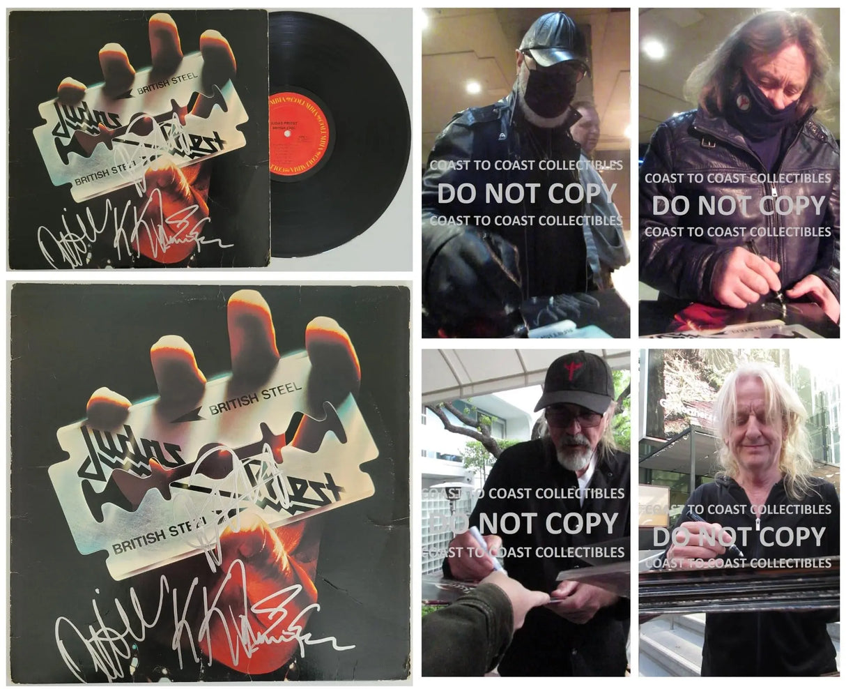 Halford Tipton Hill Downing signed Judas Priest British Steel album COA proof star