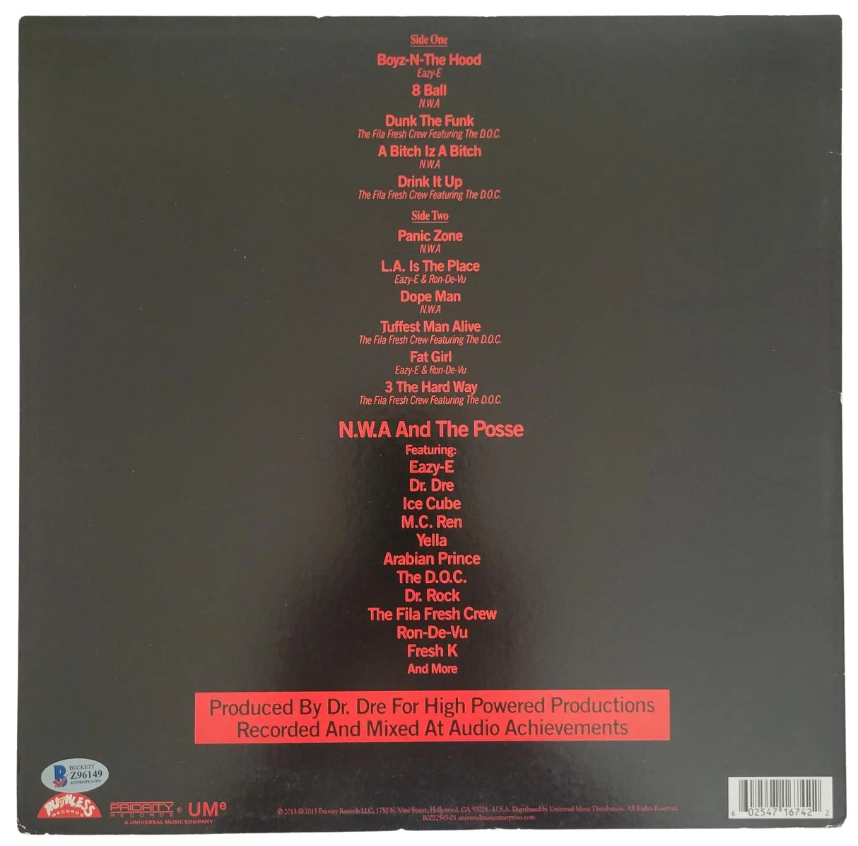 DR Dre Ice Cube DJ Yella signed NWA & Posse album vinyl record Proof Beckett COA STAR