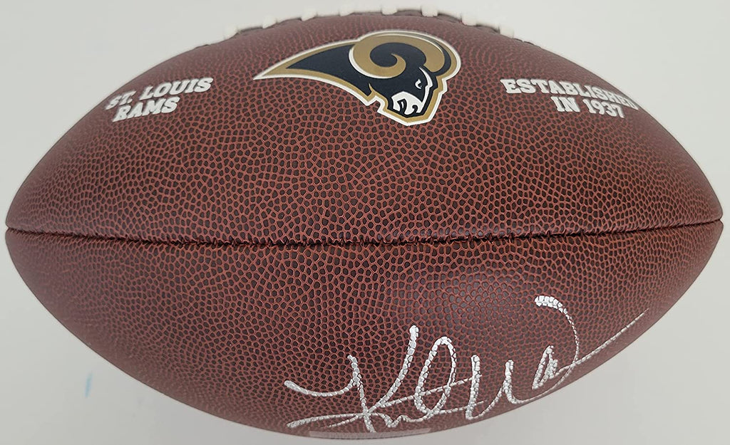 Kurt Warner signed St Louis Rams logo football autographed proof Becket COA