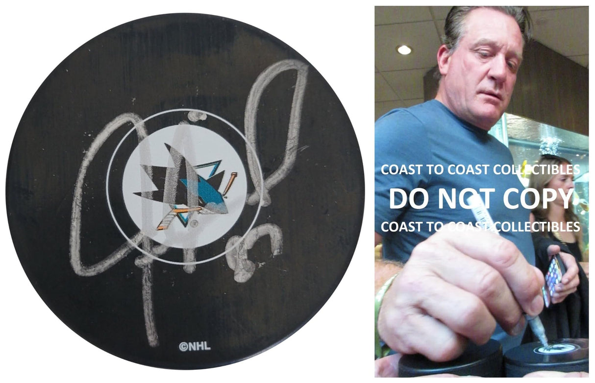 Jeremy Roenick signed San Jose Sharks logo Hockey Puck proof COA autographed