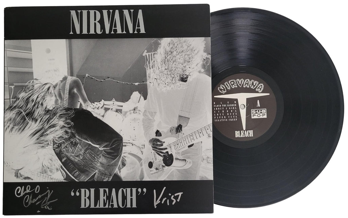 Krist Novoselic Chad Channing signed Nirvana Bleach album vinyl proof Beckett COA STAR