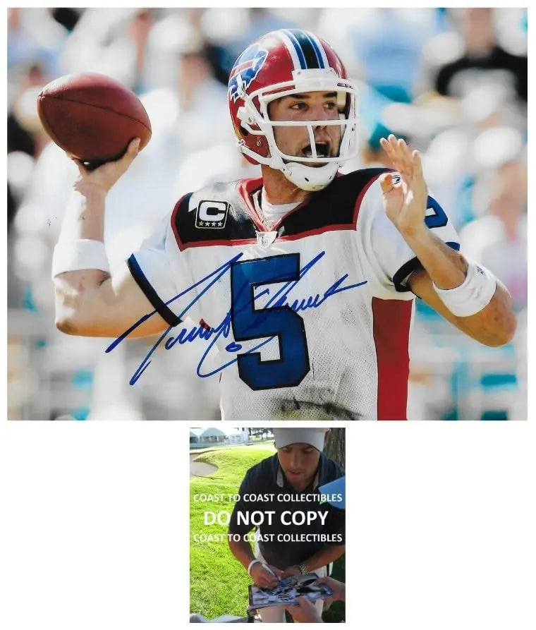 Trent Edwards Signed Buffalo Bills Football 8x10 Photo COA Proof Autographed