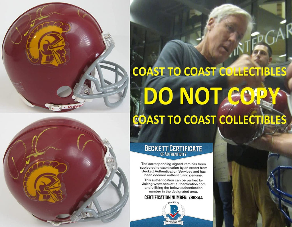 Pete Carroll autographed USC Trojans football mini helmet proof Beckett COA