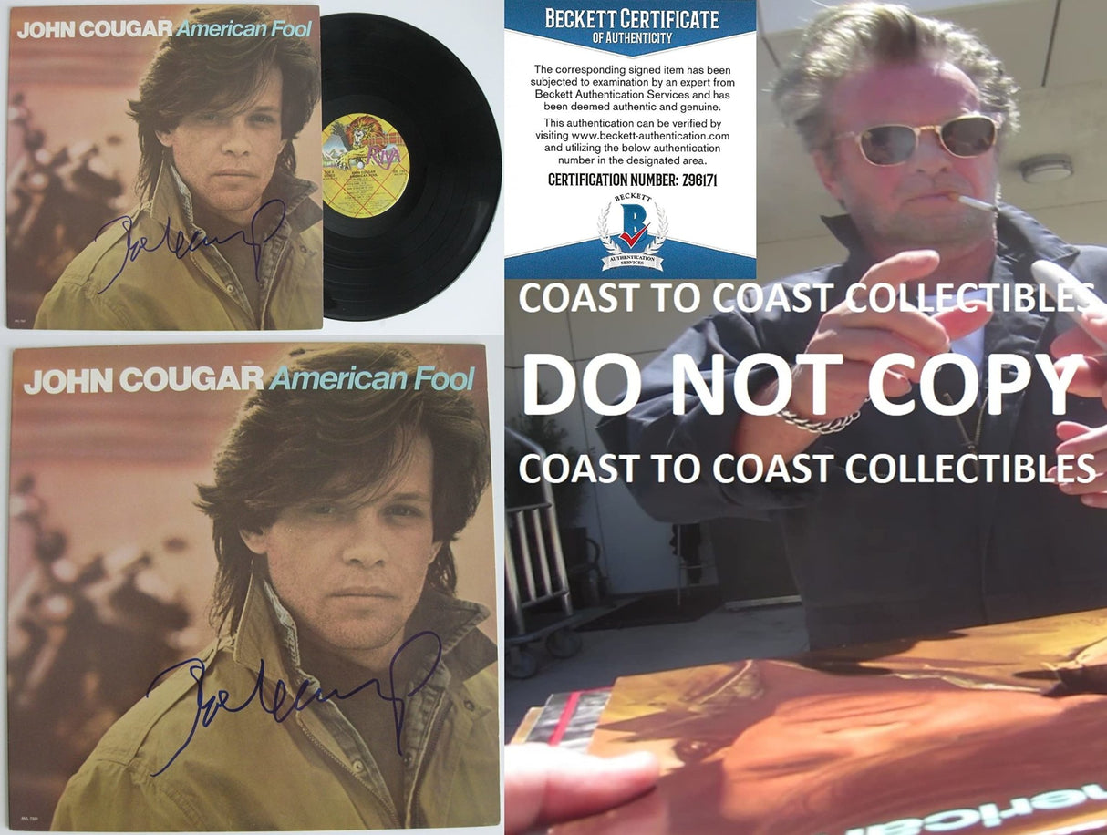 John Cougar Mellencamp signed American Fool album vinyl record proof Beckett COA STAR