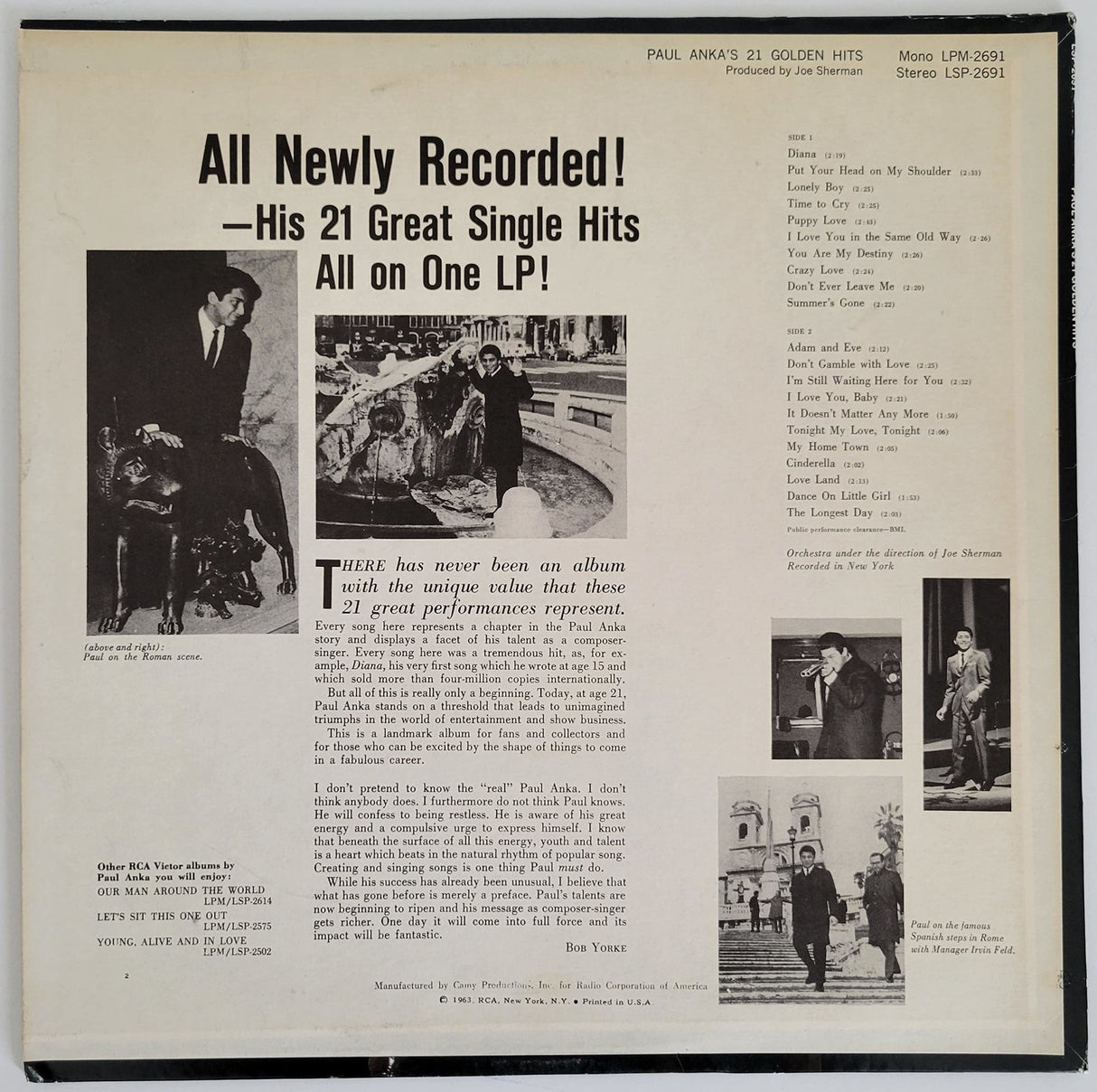 Paul Anka signed 21 Golden Hits album vinyl record COA proof autographed STAR