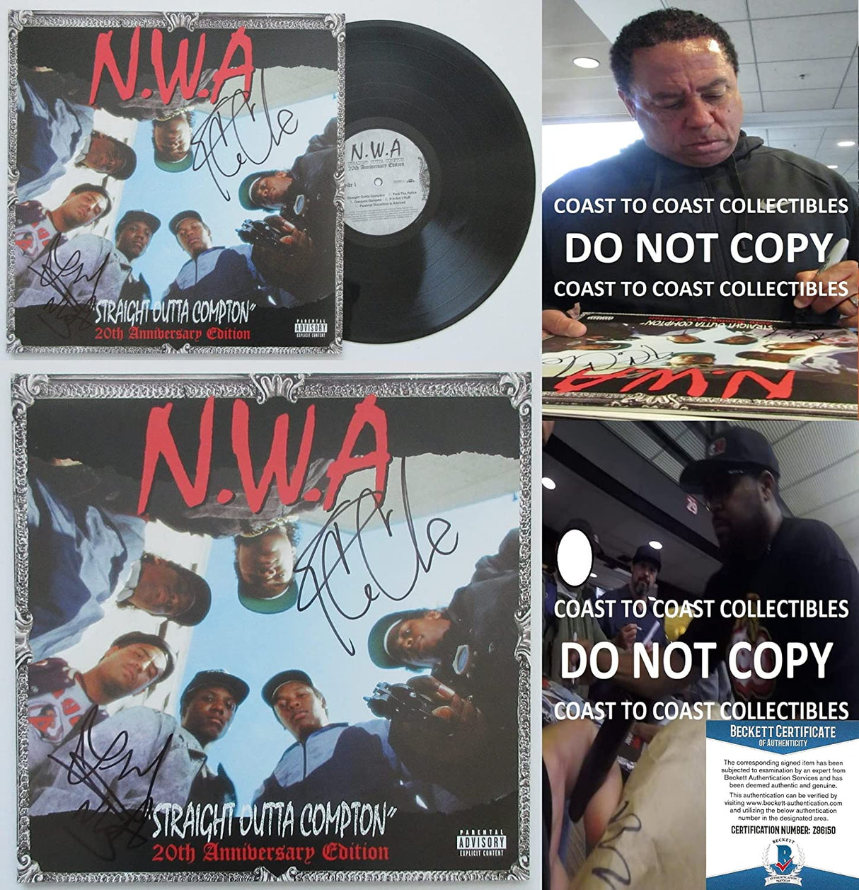 Ice Cube, DJ Yella signed NWA Straight Outta Compton album Proof Beckett COA STAR
