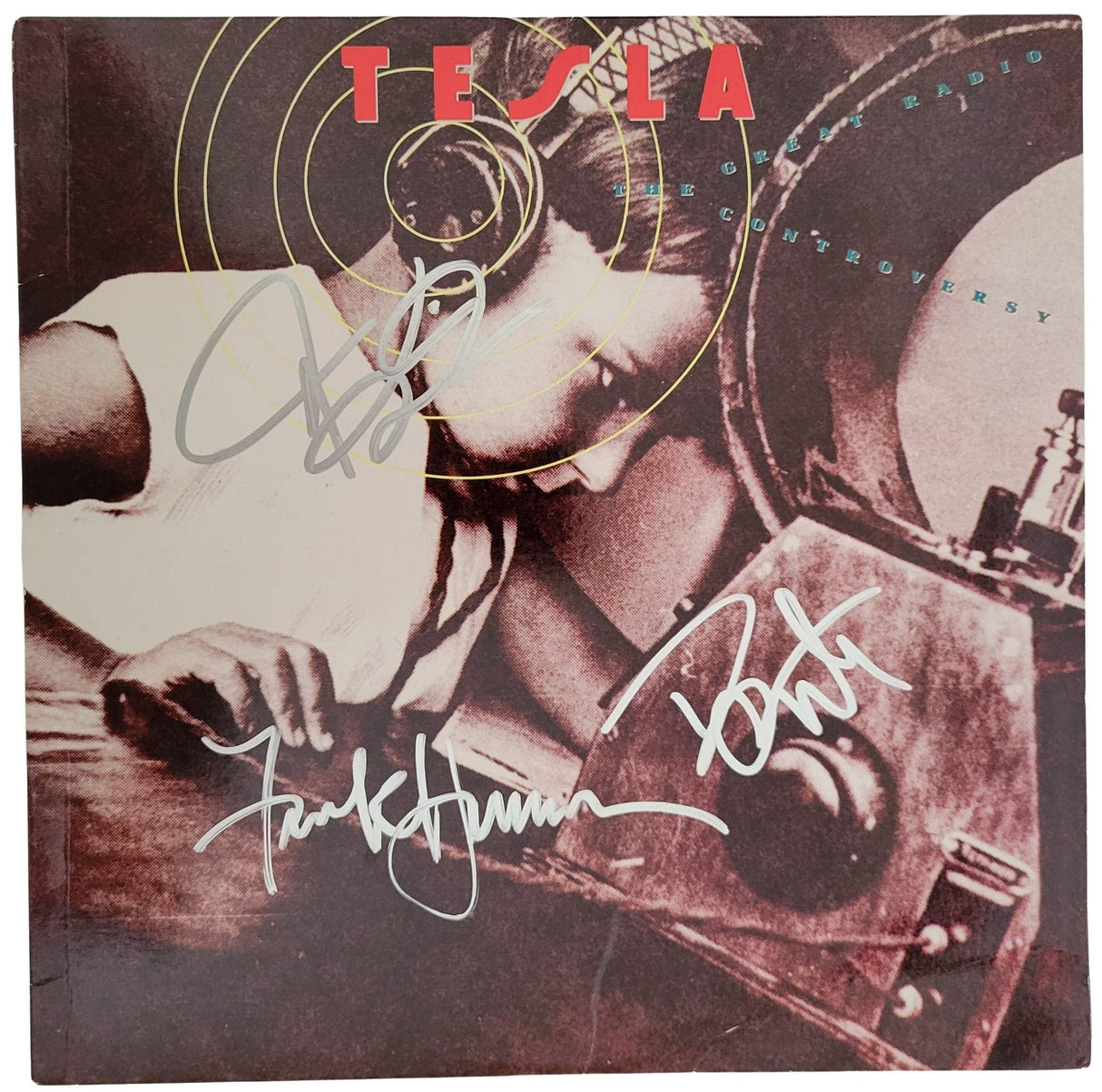 Tesla,Jeff Keith, Frank Hannon, Brian Wheat signed The Great Radio Controversy album proof COA STAR