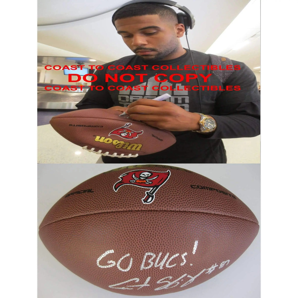 Austin Seferian-Jenkins Tampa Bay Buccaneers signed, autographed logo football - COA and proof