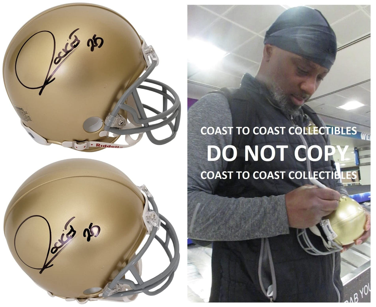 Rocket Ismail signed Notre Dame Irish mini football helmet proof autographed