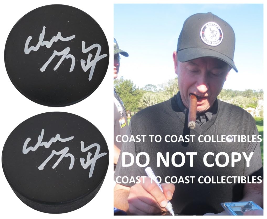 Wayne Gretzky signed Hockey Puck exact proof COA autographed Kings Oilers Rangers