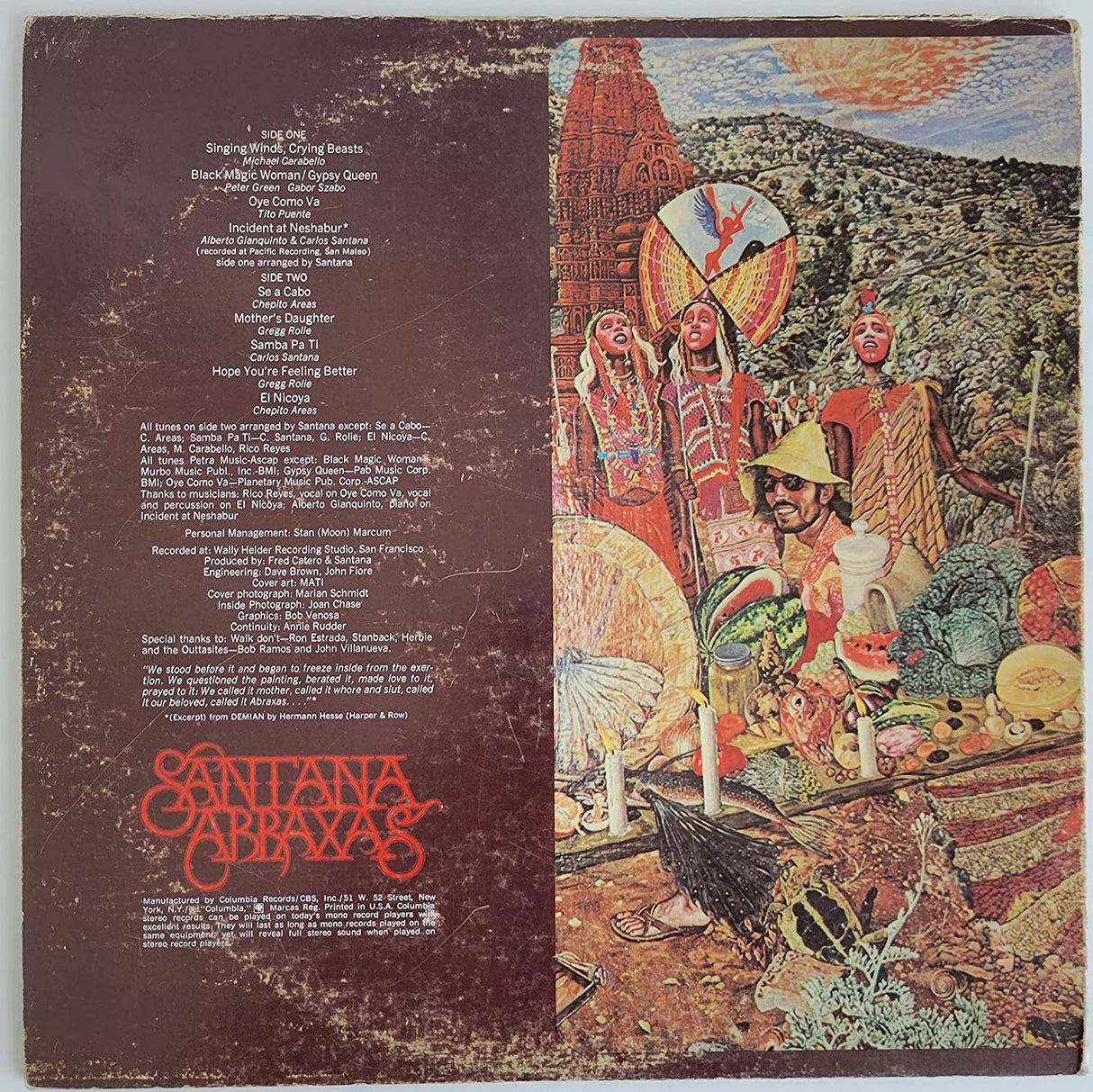 Carlos Santana signed Santana Abraxas album COA exact proof autographed Vinyl star