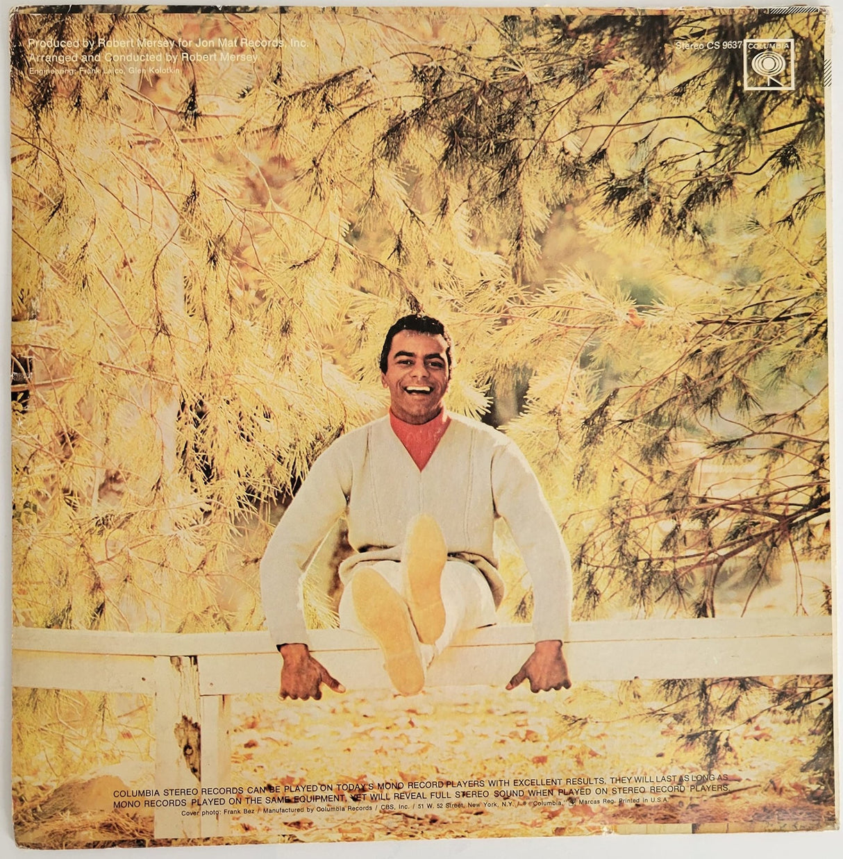 Johnny Mathis signed Love is Blue album, vinyl COA exact proof autographed STAR