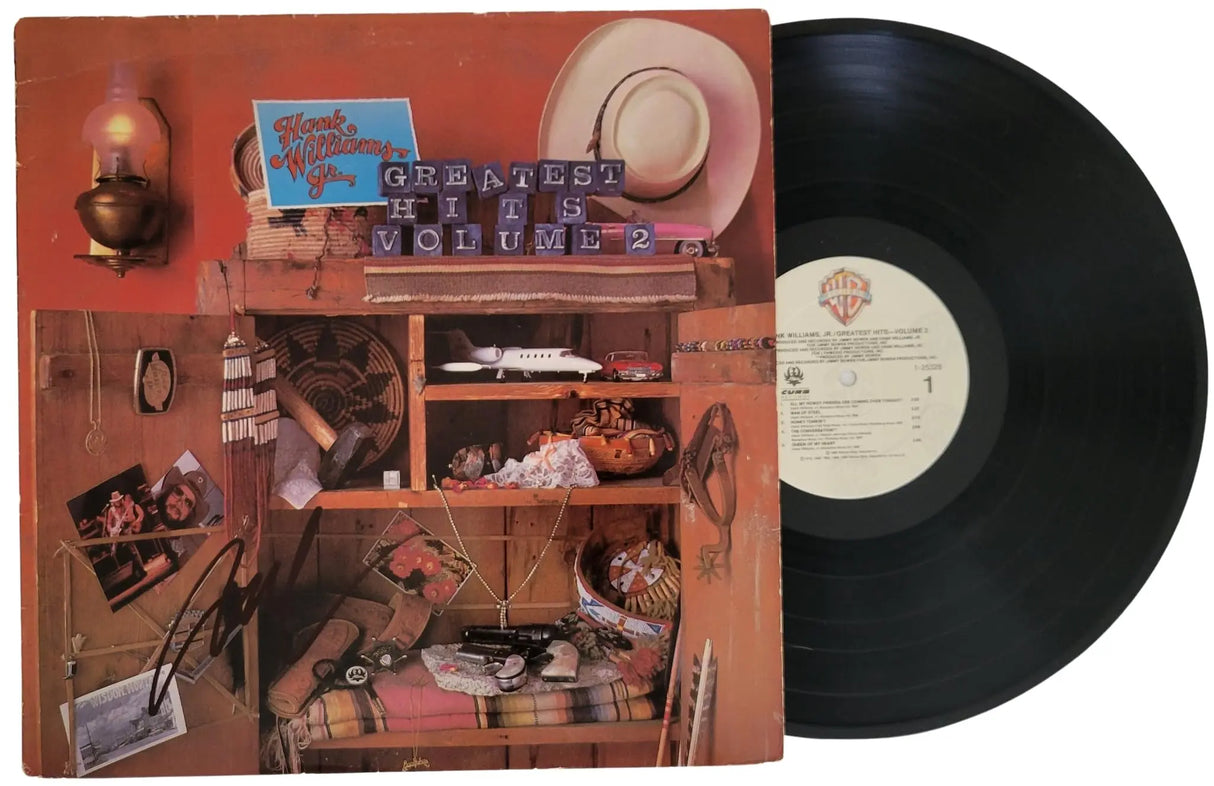 Hank Willams Jr signed Greatest Hits album vinyl record proof COA autographed Star