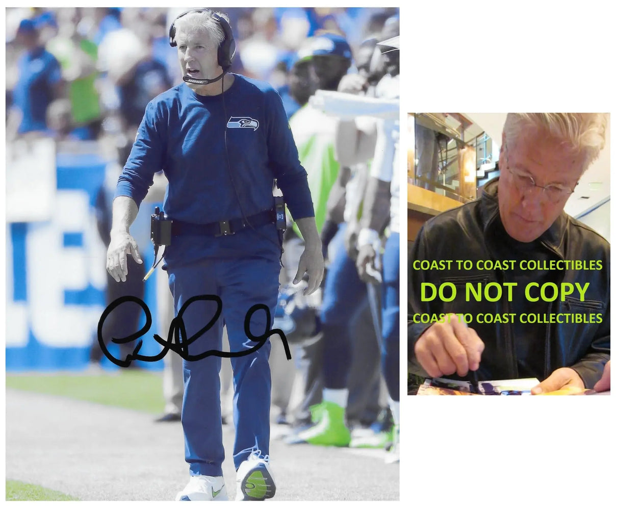 Pete Carroll Signed Seattle Seahawks Football 8x10 Photo COA Proof Autographed..