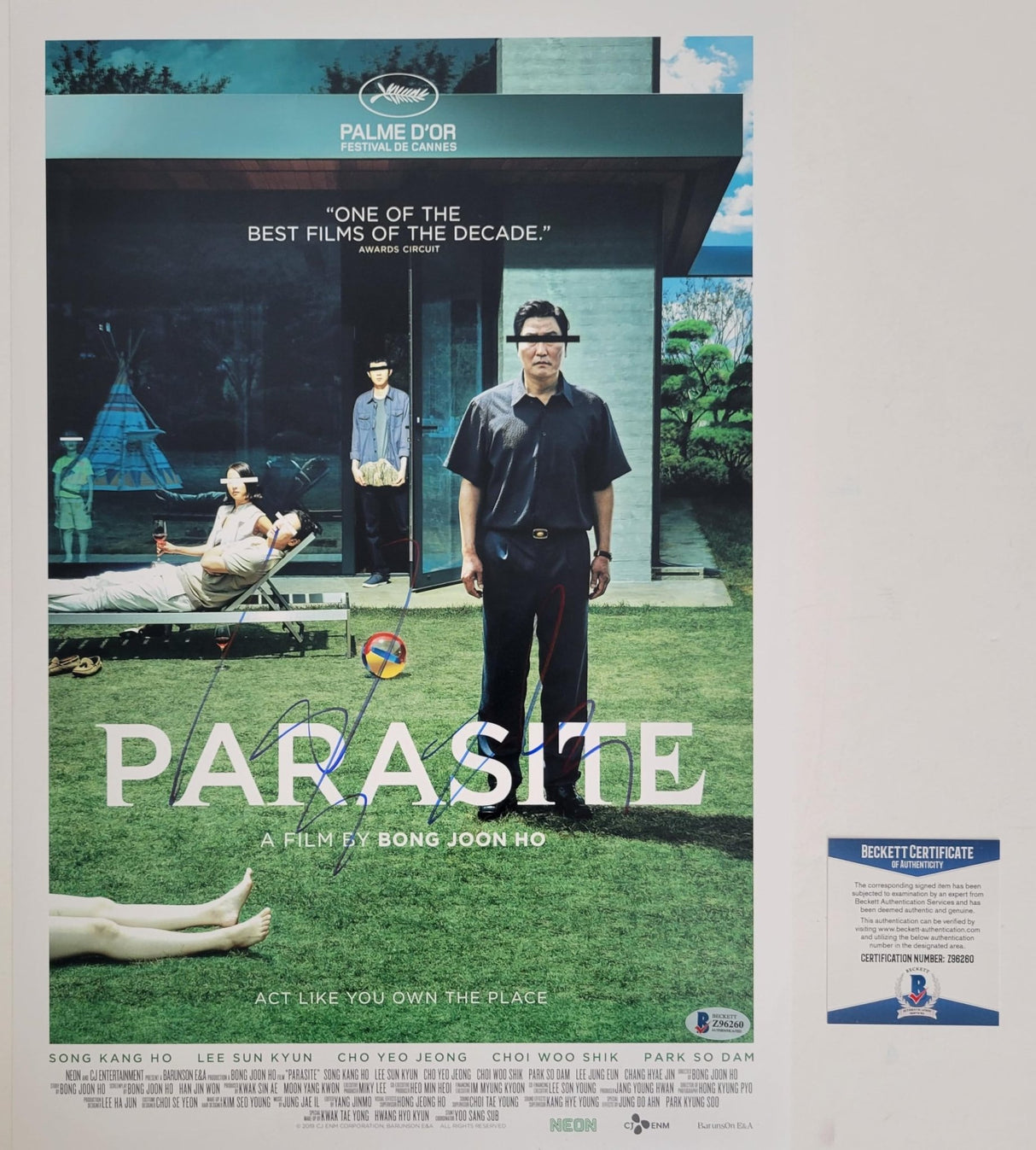 Bong Joon Ho Signed Parasit Moving Poster 12x18 Photo Proof COA STAR