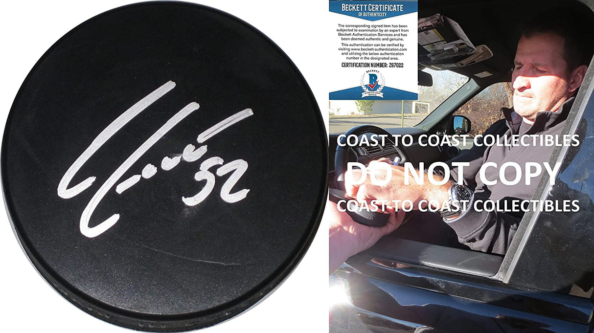 Adam Foote Avalanche Blue Jackets signed Hockey puck proof Beckett COA autographed