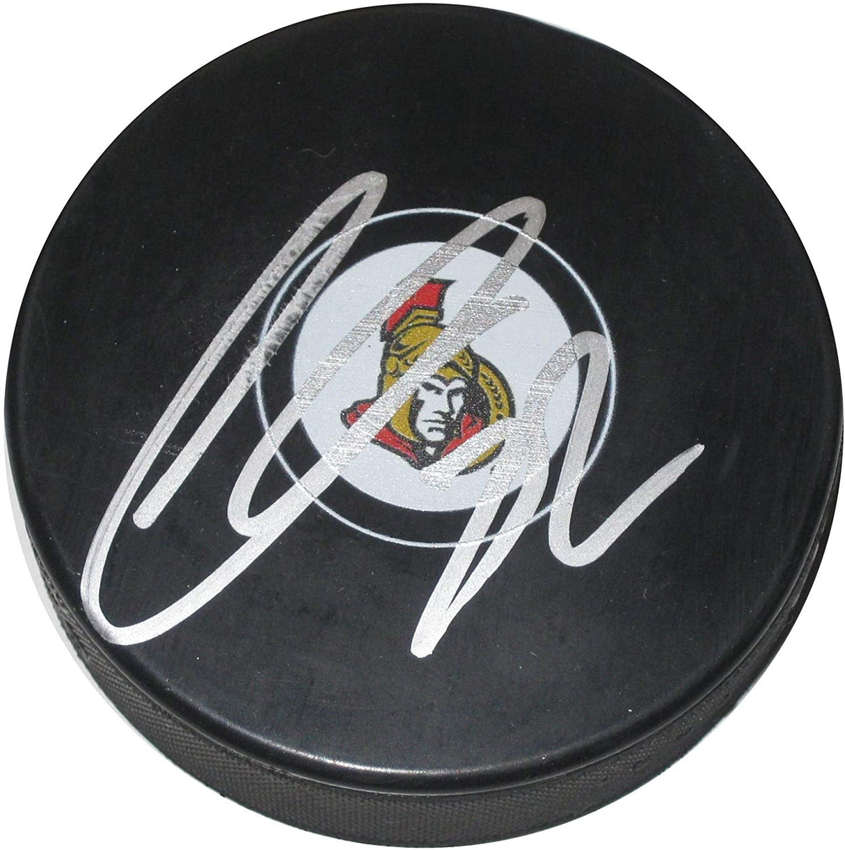 Thomas Chabot signed Ottawa Senators logo Hockey puck exact proof Beckett COA