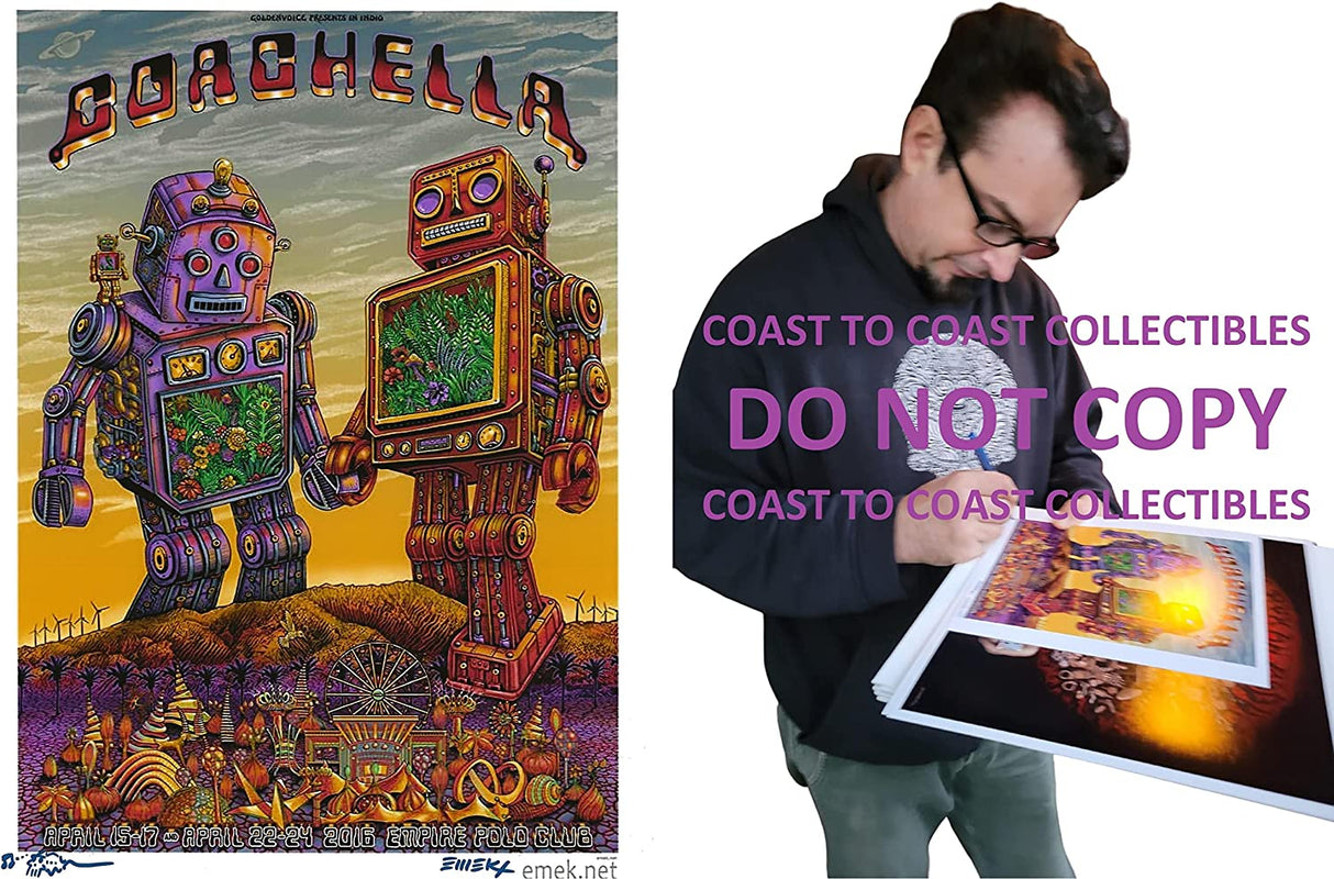 Emek Golan signed 2016 Coachella gig poster 8x10 photo COA proof autographed STAR