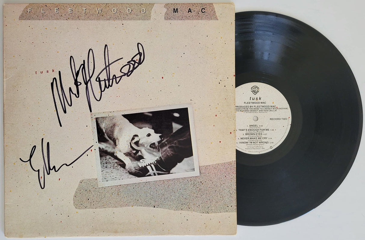 Mick Fleetwood Lindsey Buckingham signed Tusk album vinyl record COA proof star