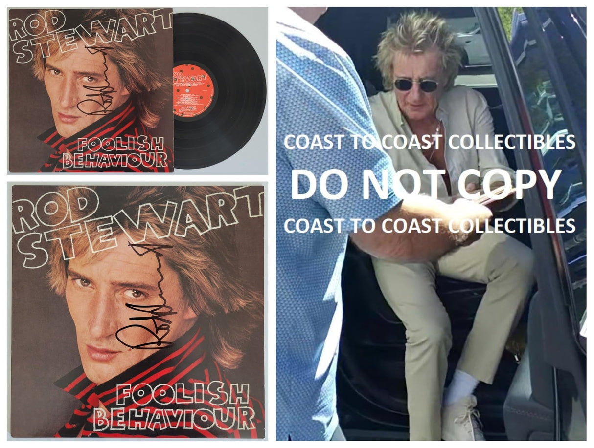 Rod Stewart signed Foolish Behaviour album vinyl record COA exact proof STAR