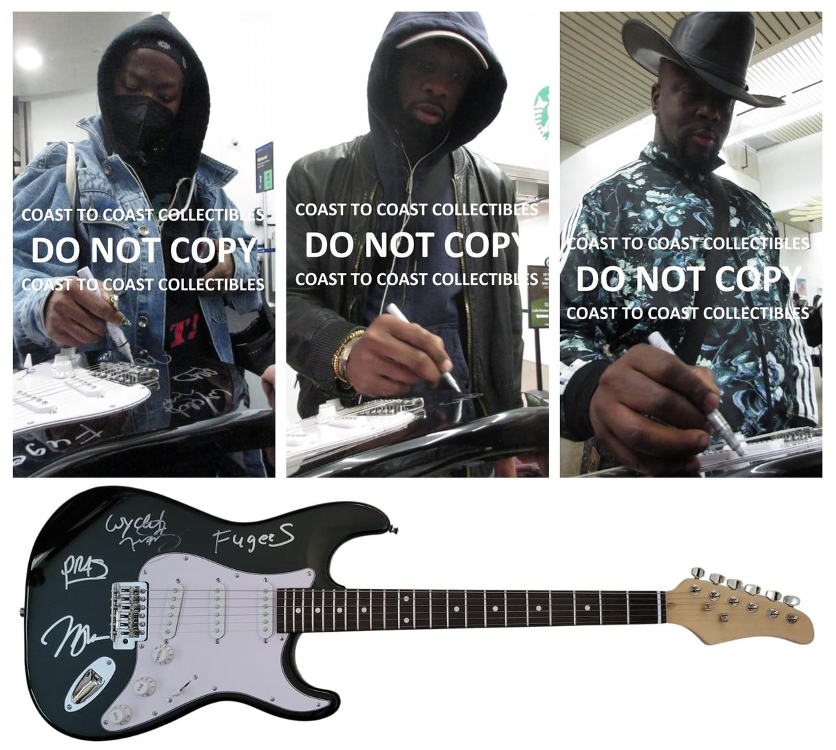 Fugees Signed Guitar Proof COA Autographed Lauryn Hill,Pras Michel,Wyclef Jean