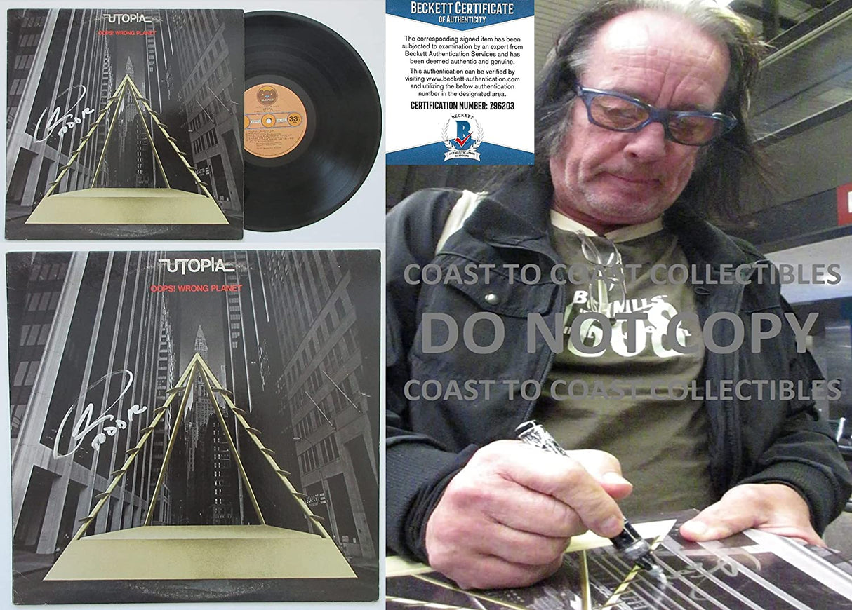 Todd Rundgren signed Utopia Oops Wrong Plant album vinyl COA Proof Beckett STAR autographed