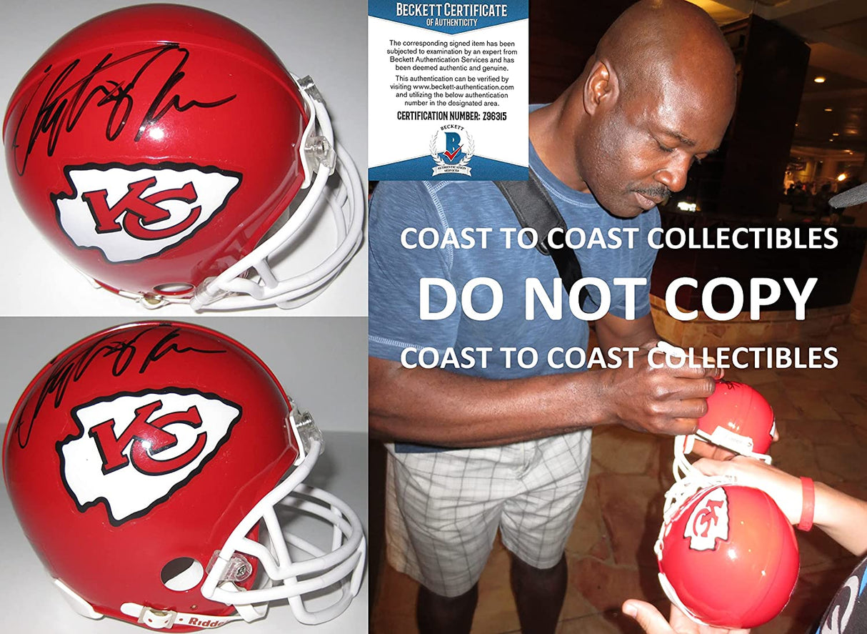 Christian Okoye signed autographed Kansas City Chiefs mini helmet proof Beckett COA
