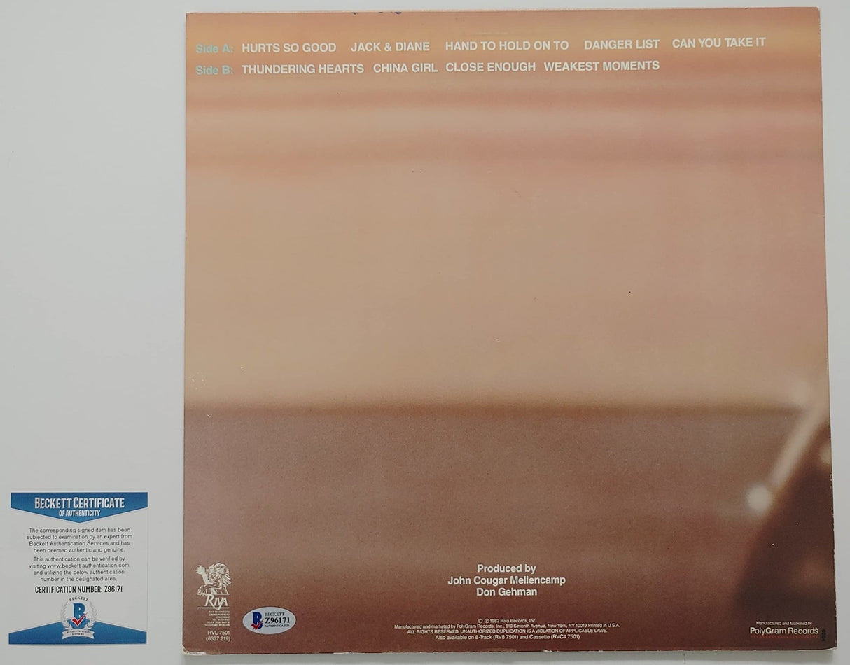 John Cougar Mellencamp signed American Fool album vinyl record proof Beckett COA STAR